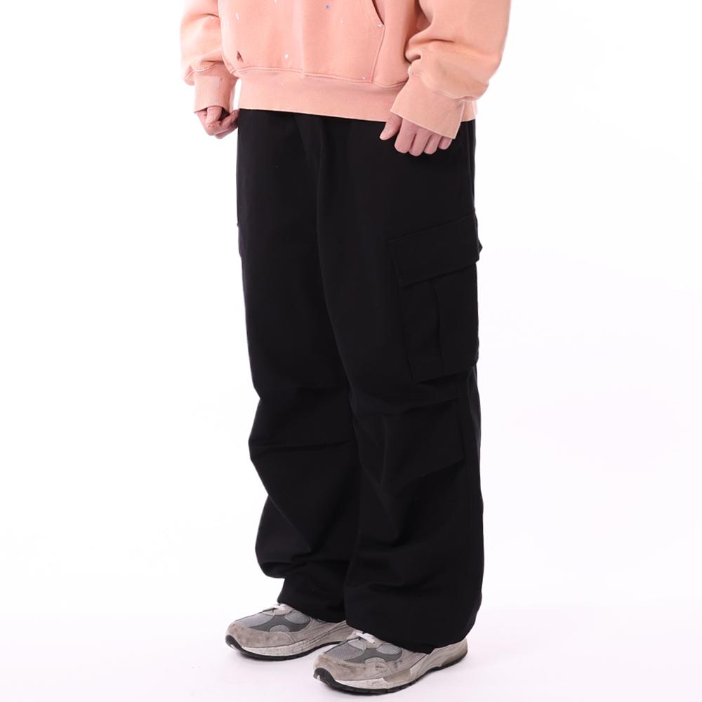 코튼 와이드 파라슈트 카고팬츠_블랙