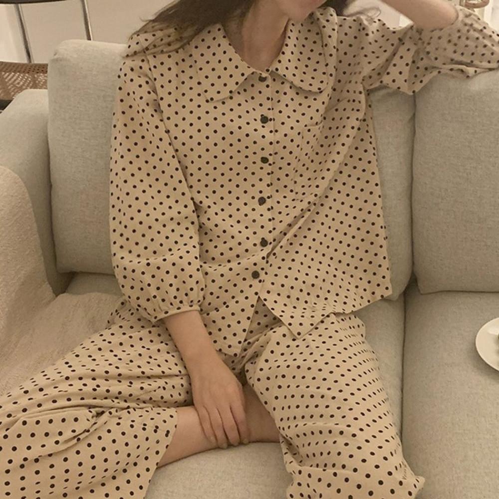 우영우 도트 카라 간절기 여자  잠옷세트 파자마
