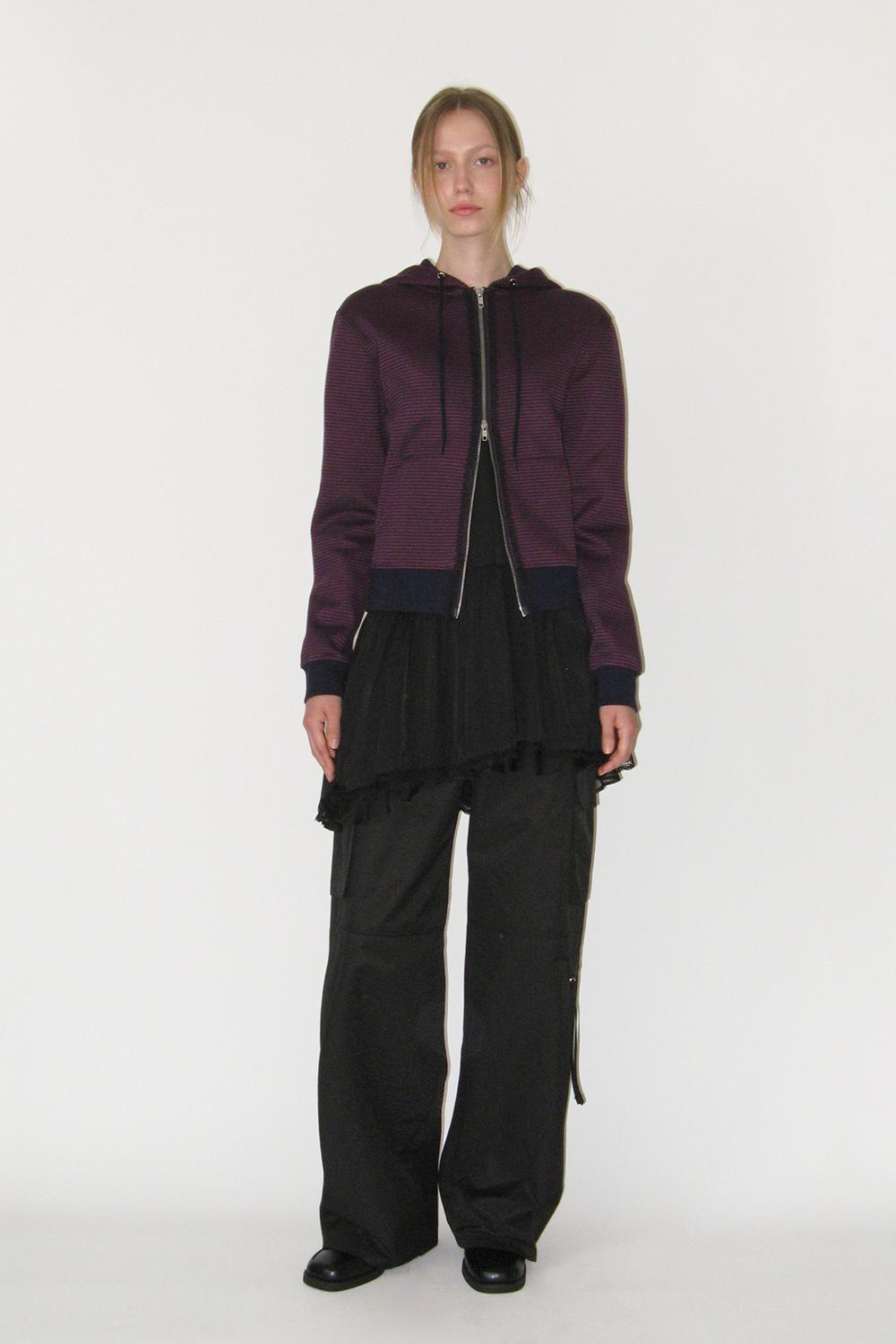 Lace Stripe Hoodie Zip-up (BURGUNDY)