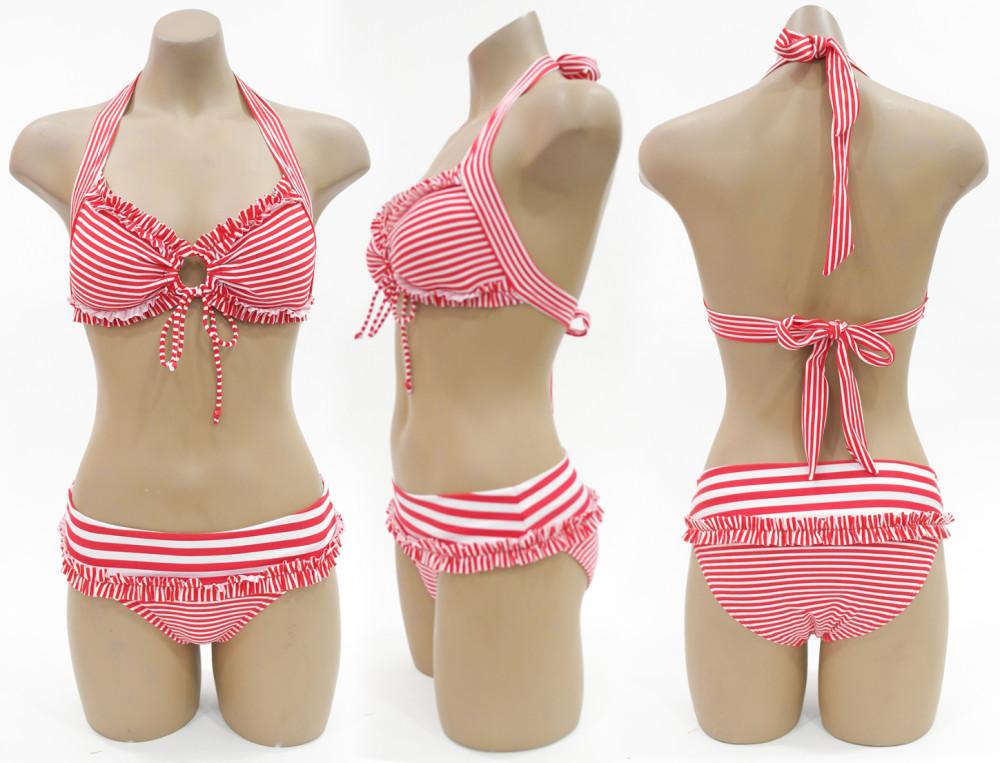 [아싸마켓] SANQI 레드 스트라이프 큐티 프릴 비키니