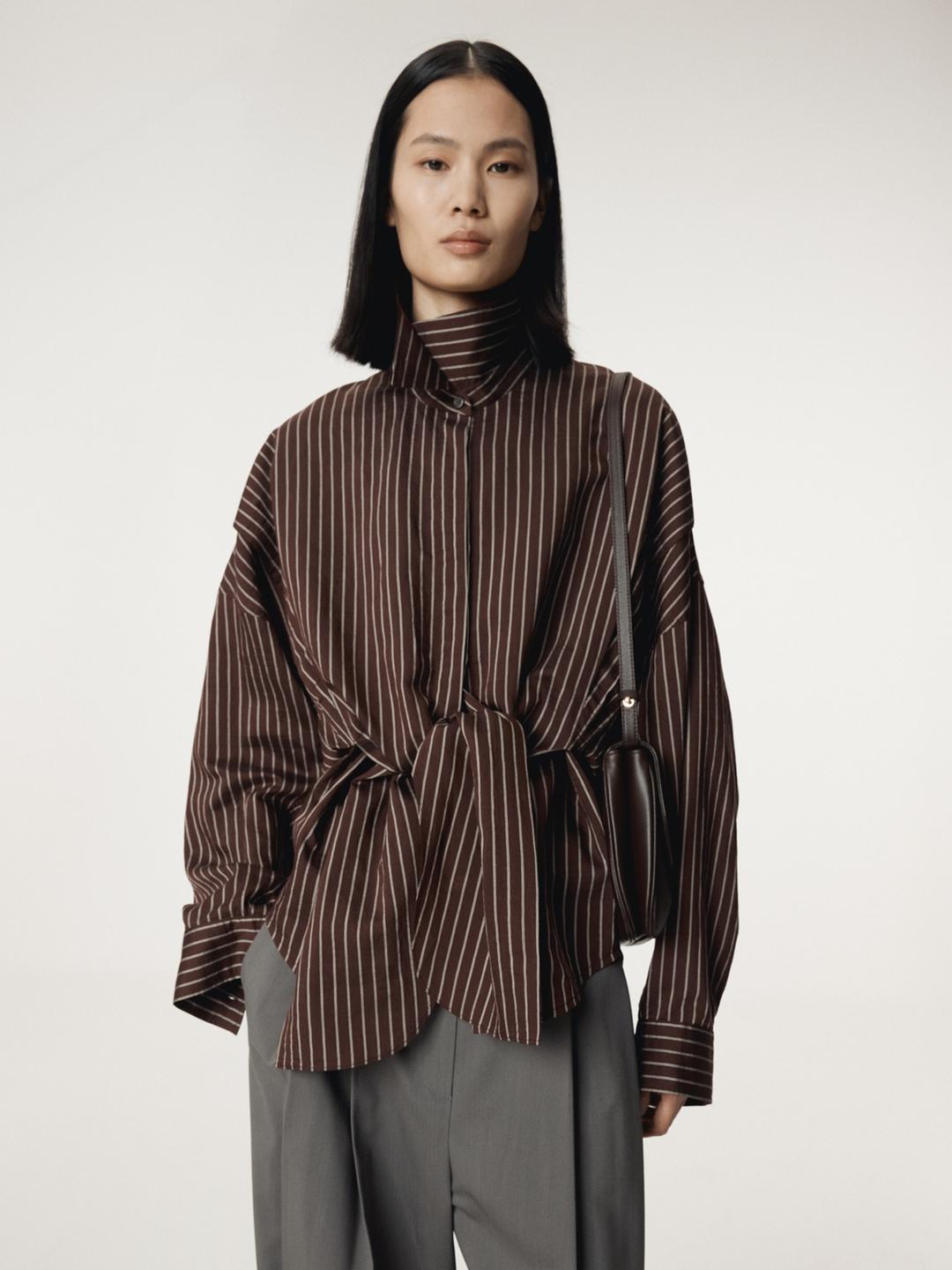 DOUBLE LAYER STRIPE SHIRT (RED BROWN)
