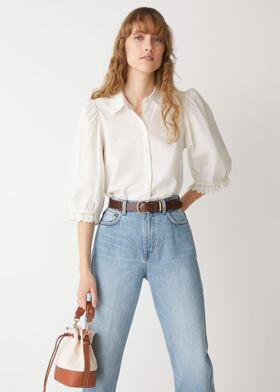러플 퍼프 슬리브 블라우스