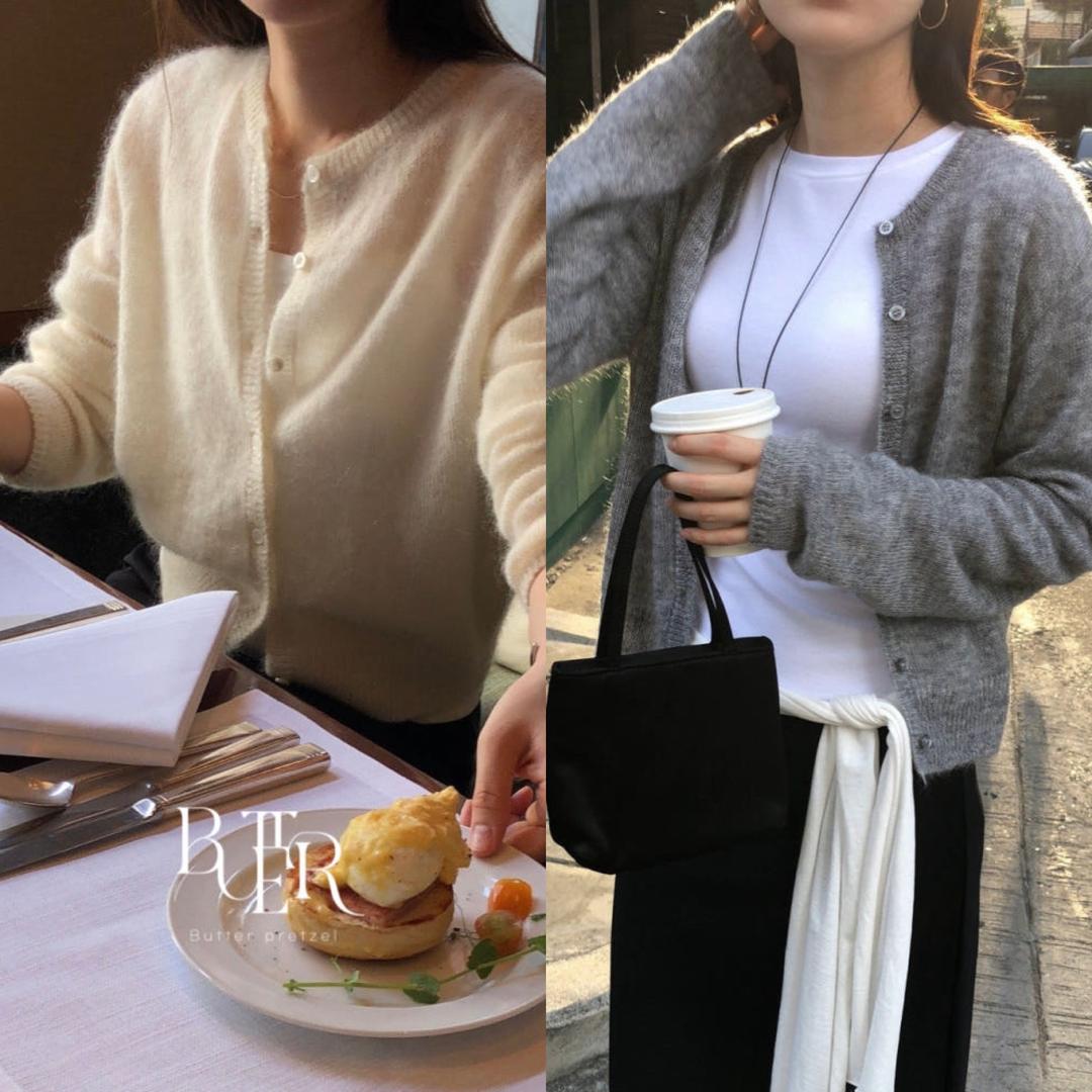 버터프레즐마켓 파운더스 아멜리 키드 라운드 가디건 라운드넥 긴팔 울 헤어리 cd