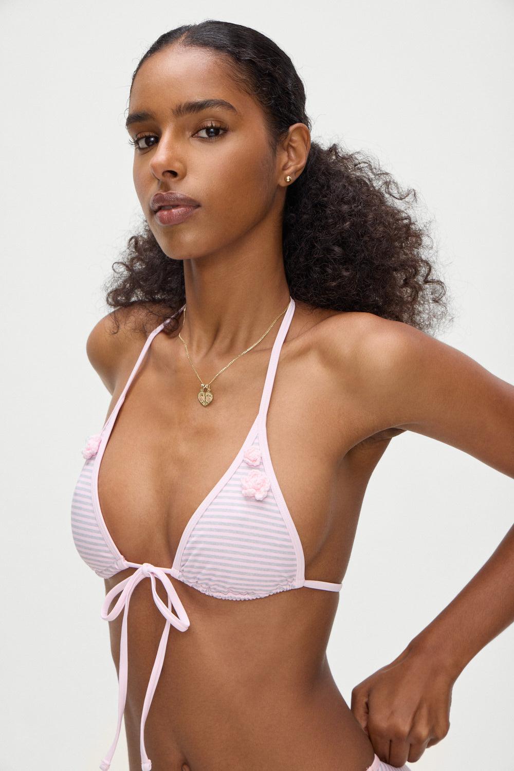 Paradise Micro Halter Bikini Top - Rosewater Stripe - Rosewater Stripe / M