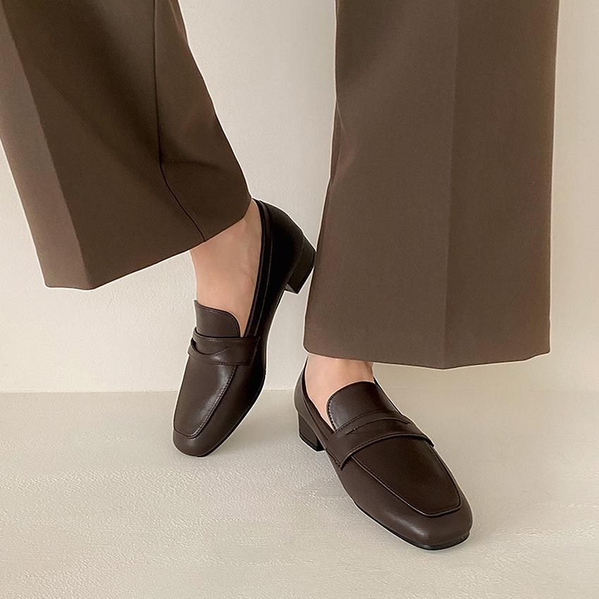 곰블리 🌻5만족돌파🌻[MADE]로엔디 소가죽 페니 로퍼 미들굽 스퀘어 하객룩 통굽 힐 구두 3cm