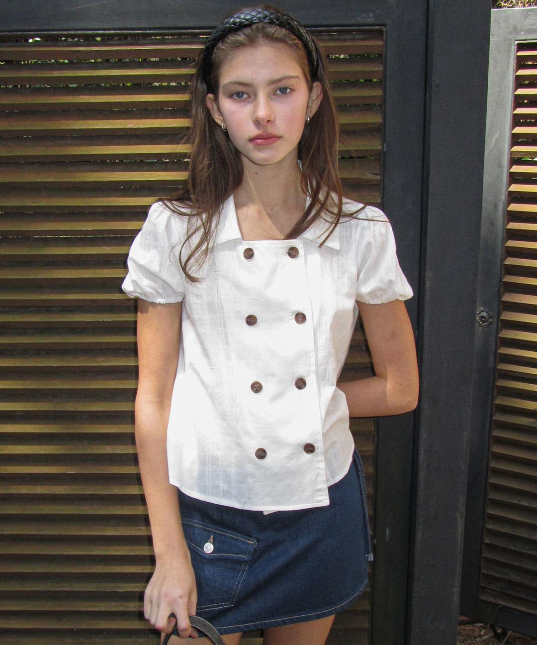 [4/8 Monday Comingsoon]  Bud Check Flared Blouse ( White )