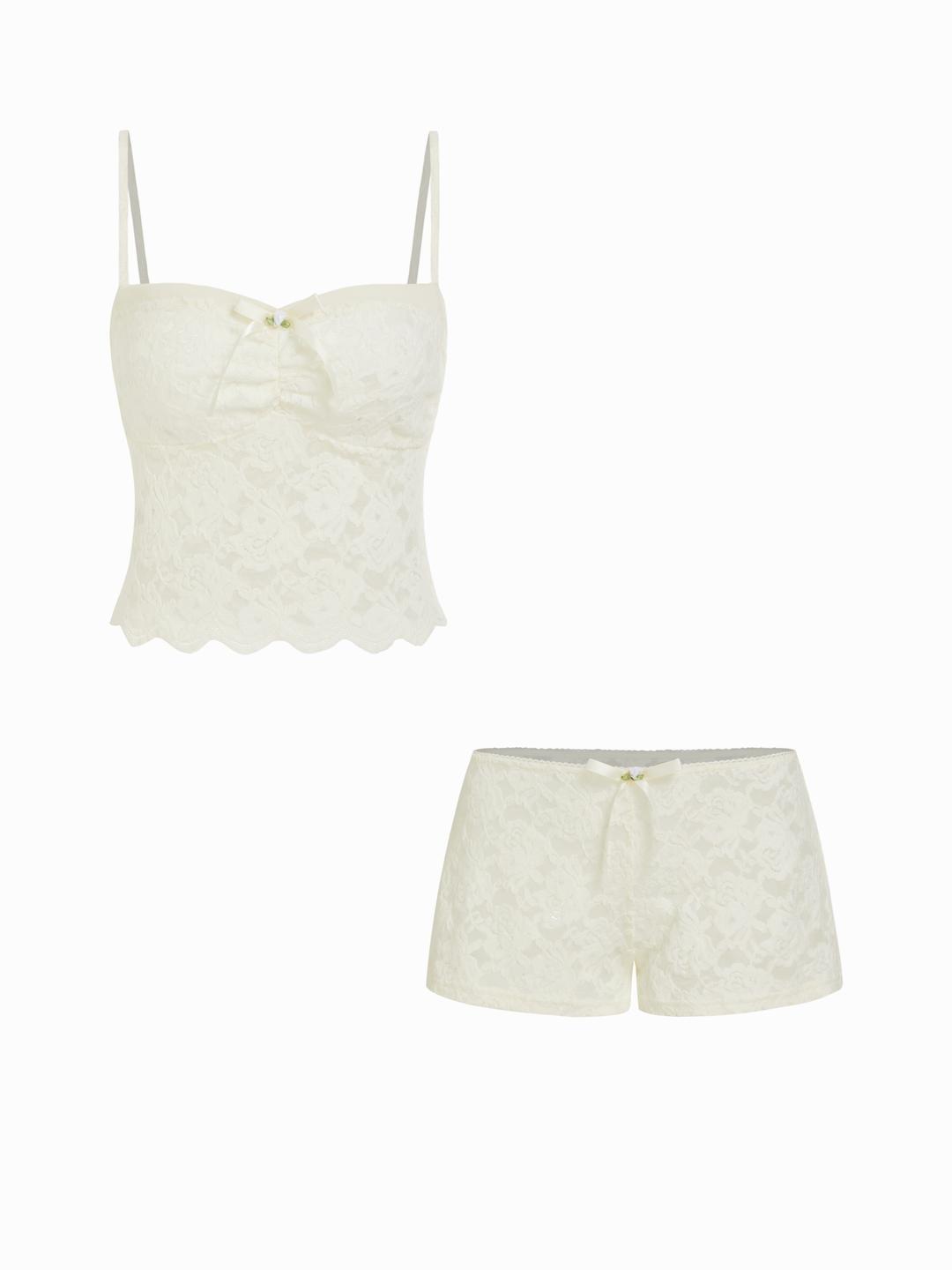Lace Sweetheart Crop Top & Low Rise Shorts Loungewear Set