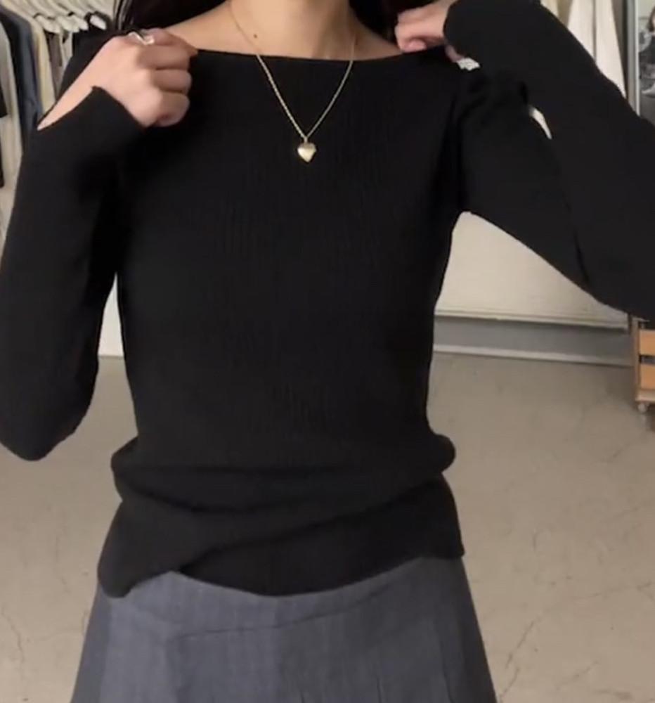 (브라운당일)108pound 108파운드 슬릿 보트넥 골지 니트(4color)