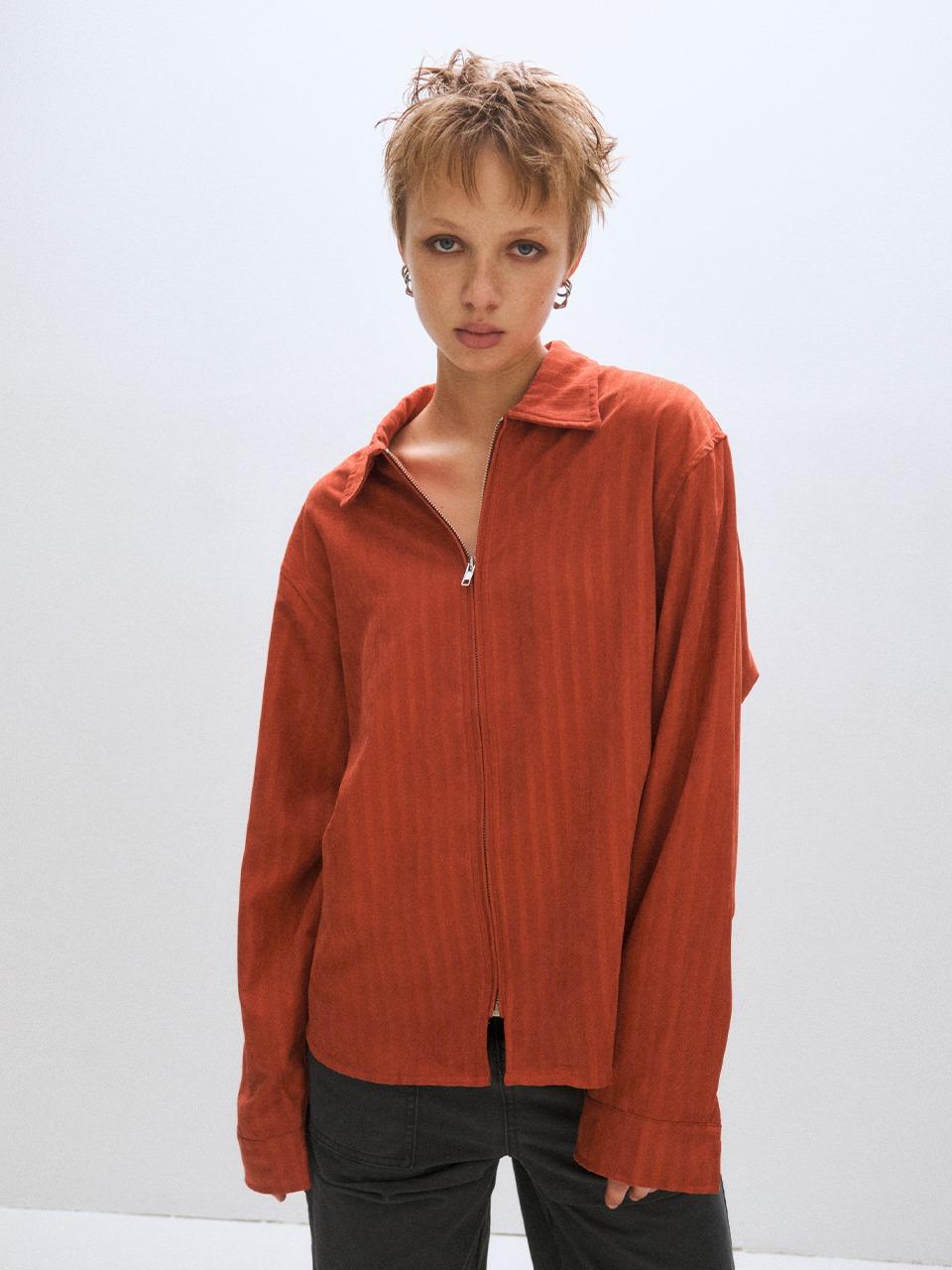 [PLZPROJECT]STRIPE ZIP-UP SHIRT, RED