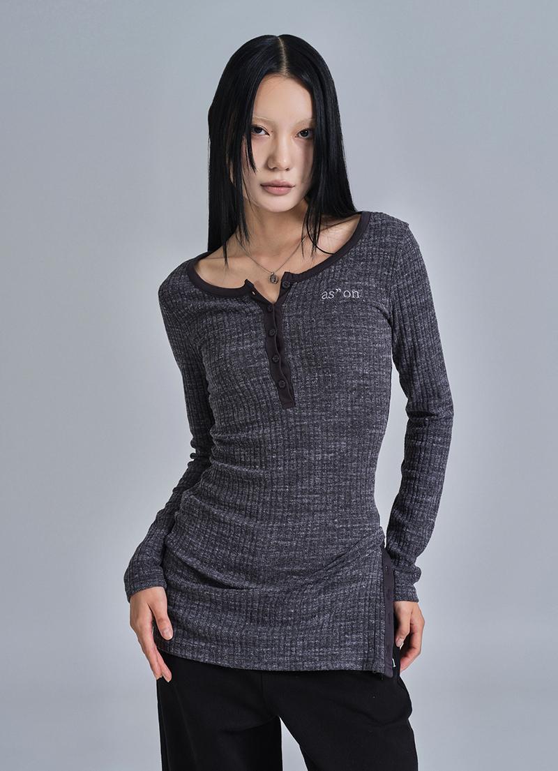 LIBBED COMBI MINI DRESS / CHARCOAL