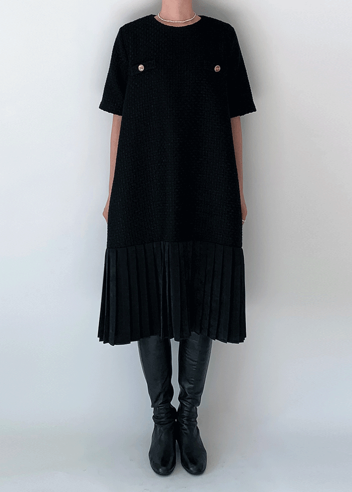 버드 트위드 플리츠 원피스