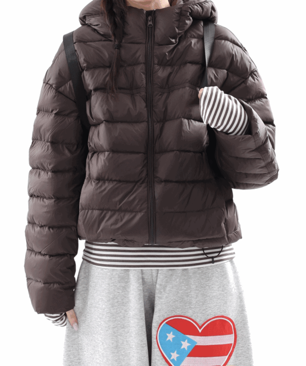 [4color,덕다운]오버핏 스트링 후드 경량 패딩