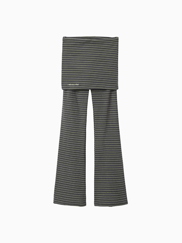 Brushed Striped Skirt Pants_Khaki