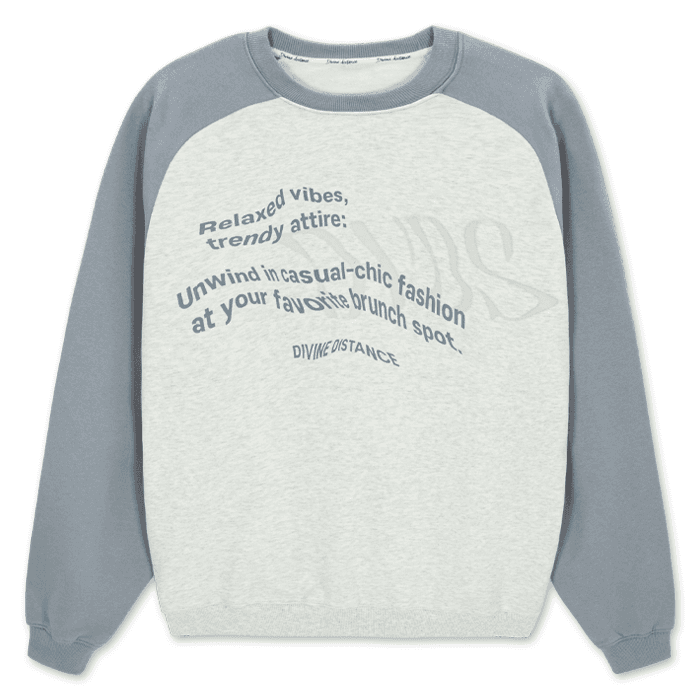 프린트 래글런 맨투맨 화이트멜란지