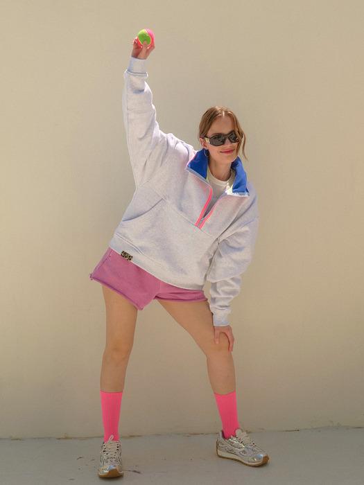 멜란지 주아 맨투맨 반집업