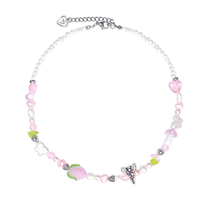 핑크 스트로베리 엔젤 진주 비즈 목걸이