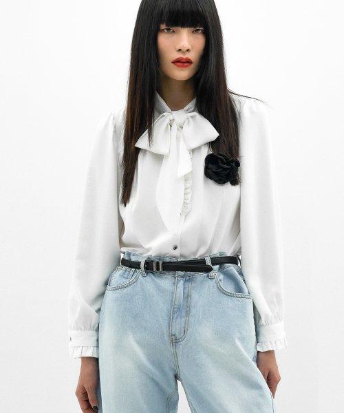 푸시 보우 러플 플래킷 블라우스[White(WOMAN)]_UTS-FS47
