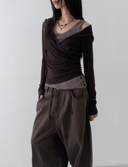 shirring hood wrap tee