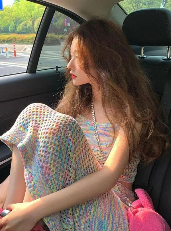 바캉스 니트 모노키니 비치 투피스