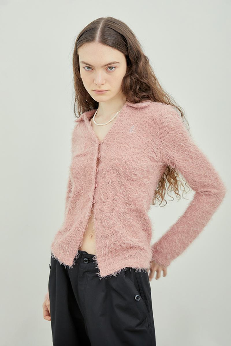 Button-Fastening Fluffy Cardigan (PINK)