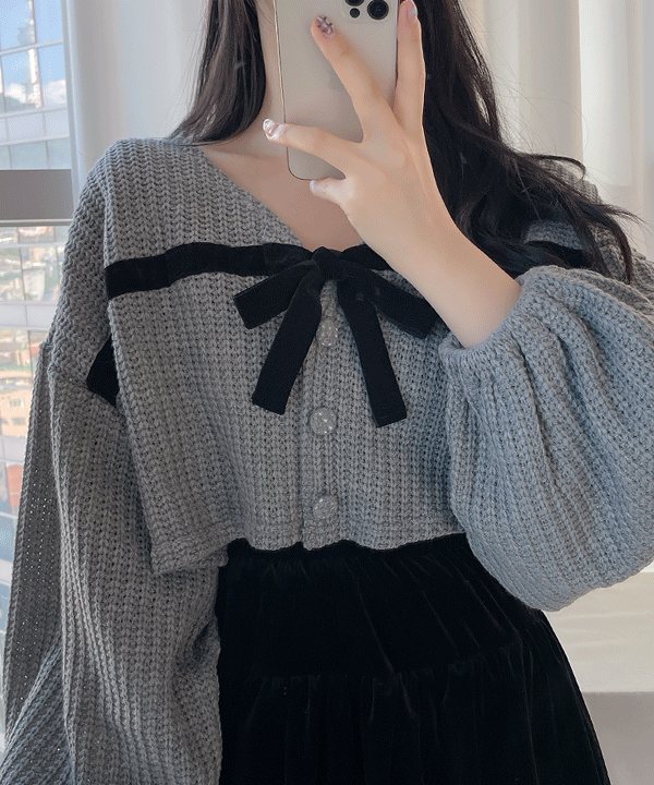 보이밋 리본 크롭 니트가디건 3color