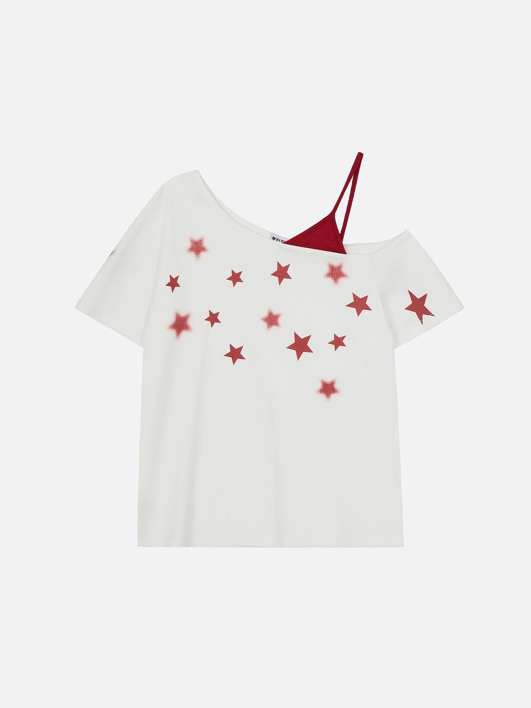Aelfric Eden Star Print Slant Shoulder Tee - White / XS