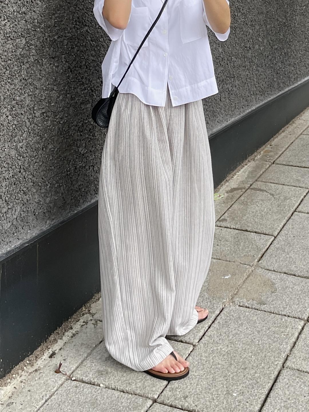 컴피 린넨 스트라이프 팬츠