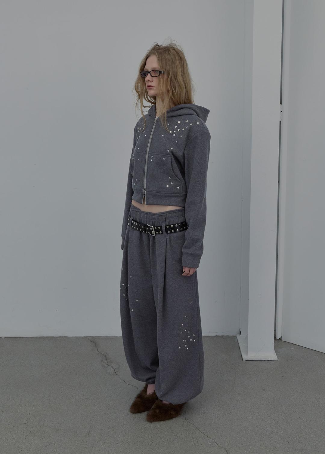 SPARKLE WAFFLE PANTS (MELANGE GREY)