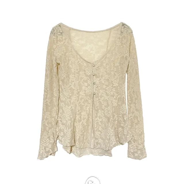 (17일이후입고) Beige flower lace slim fit layered cardigan / 베이지 플라워 레이스 슬림핏 레이어드 가디건