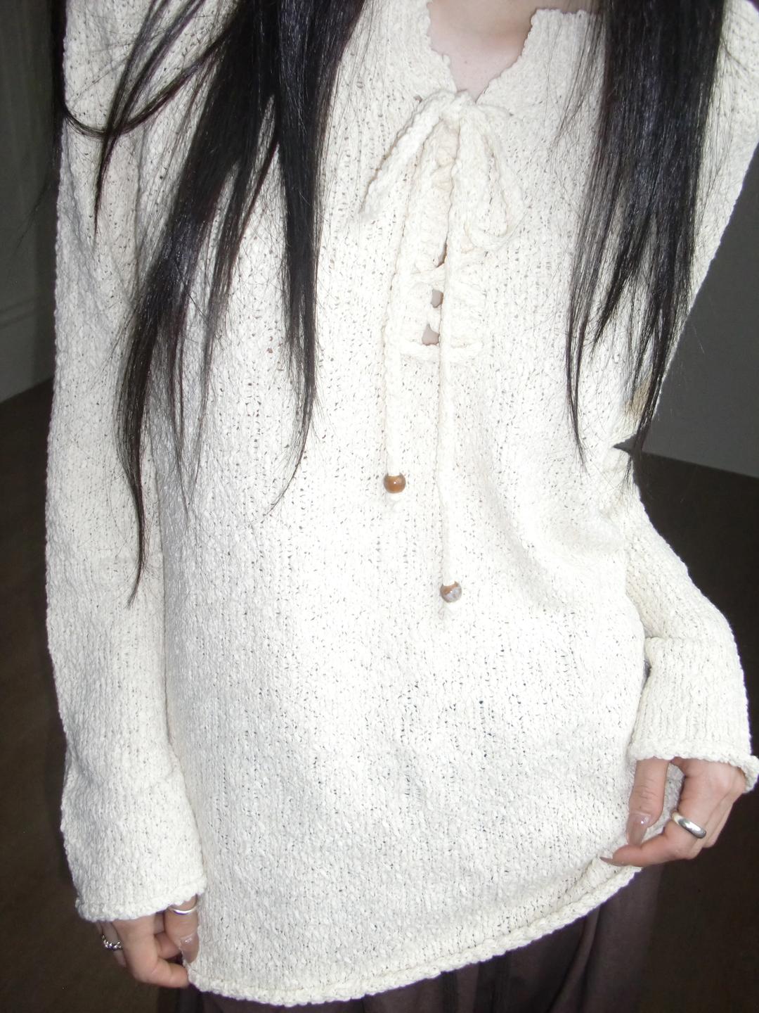 BOUCLE LACE-UP KNIT_IVORY