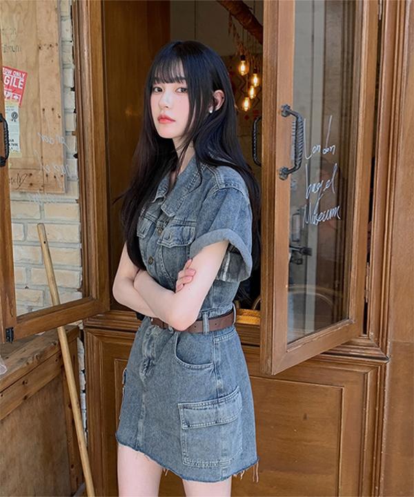 [벨트세트]타입 빈티지 데님 원피스
