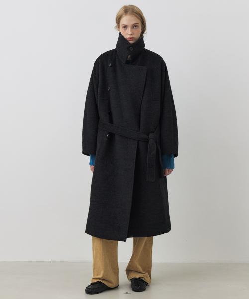울 슬로프 벨티드 롱 코트_2COLORS