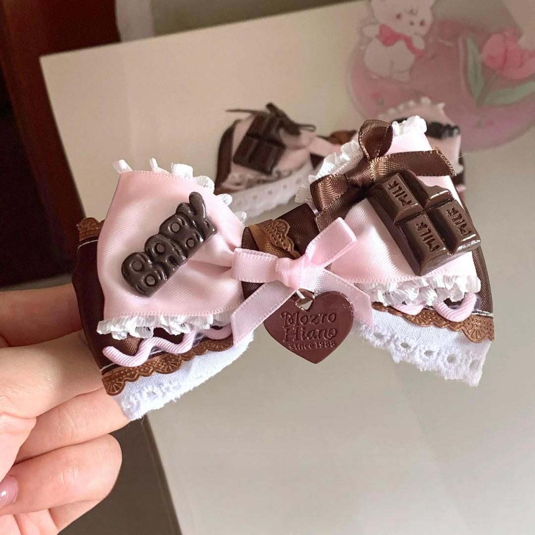 Handmade Strawberry Chocolate Ribbon Bowknot Hair Clip - Light Pink / One Hair Clip