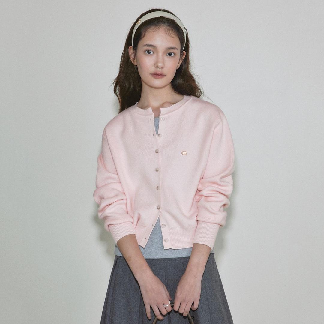 에센셜 라운드 니트 가디건_Baby pink