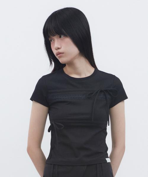 RIBBON LAYERED SHORT SLEEVES [BLACK]