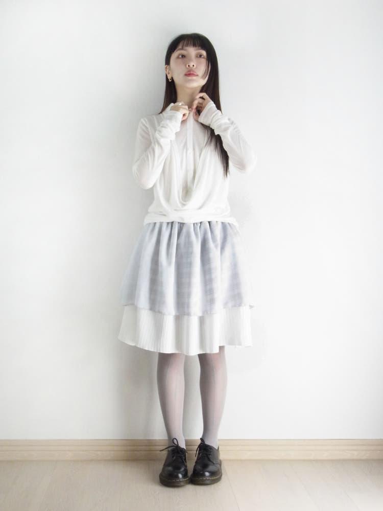 더블 레이어드 체크 플레어 스커트