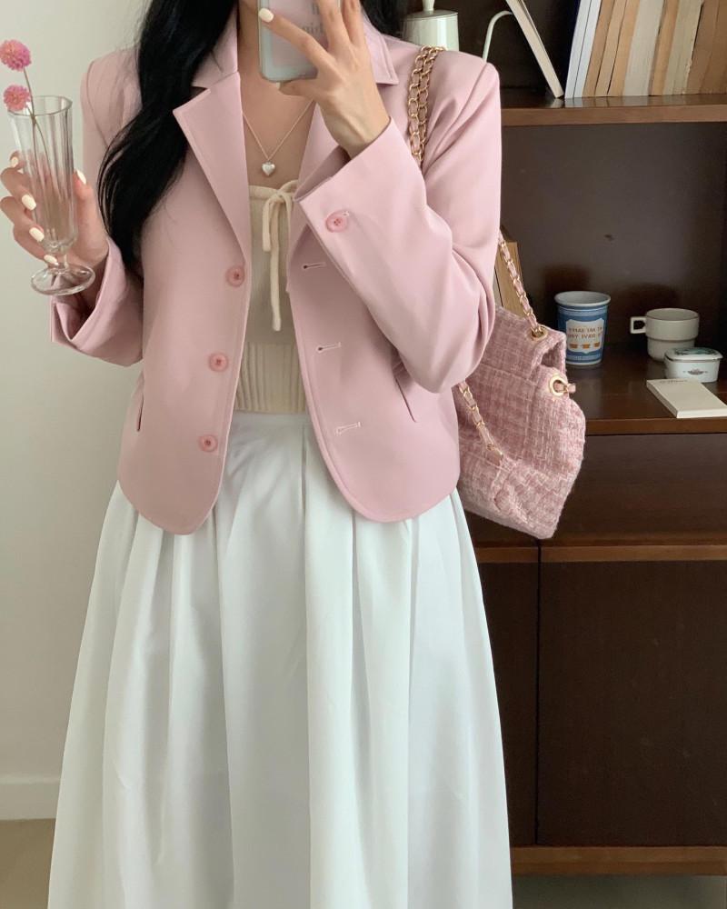 [기획] 플레인 스탠다드 크롭 자켓 (2col), 여성 봄 기본 핑크 자켓