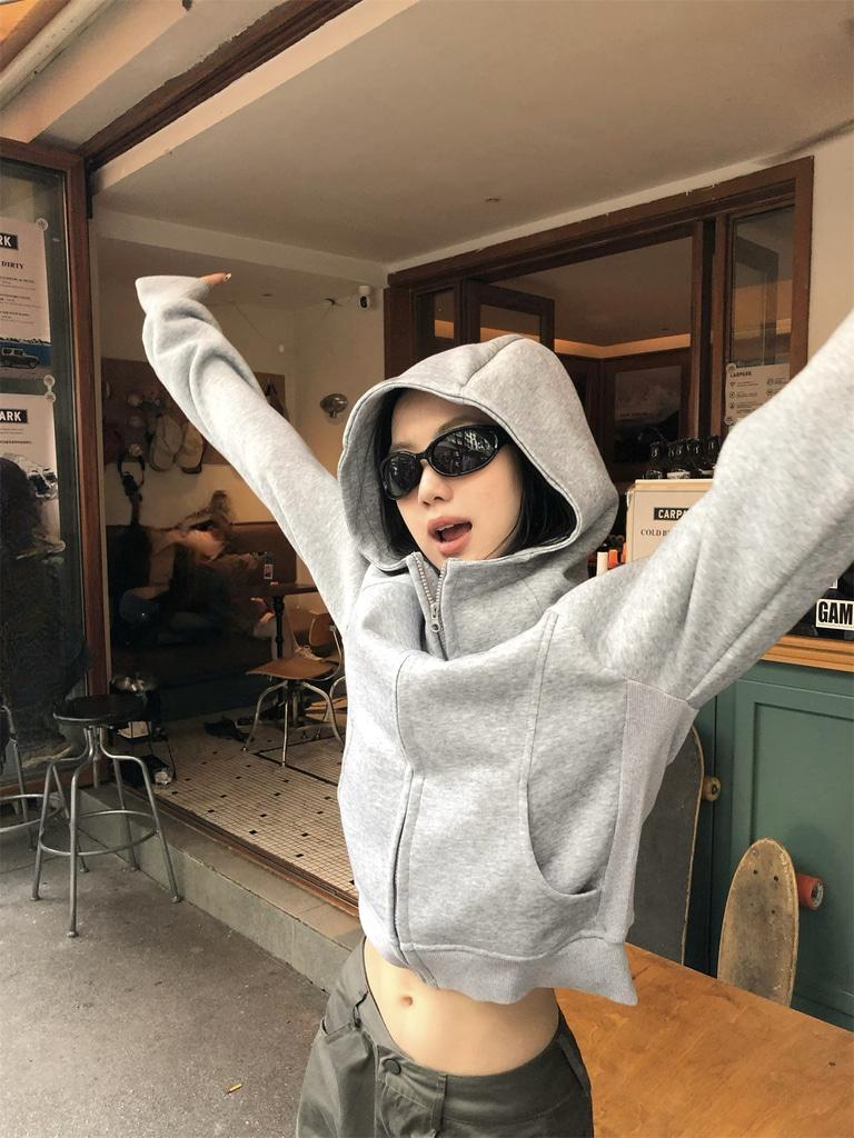 데일리 심플 숏 베이직 슬림핏 후드 집업