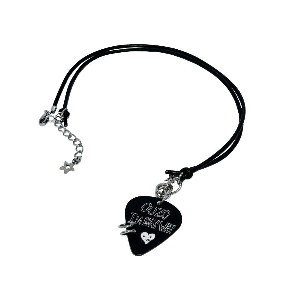 우조 Black leather peak necklcae