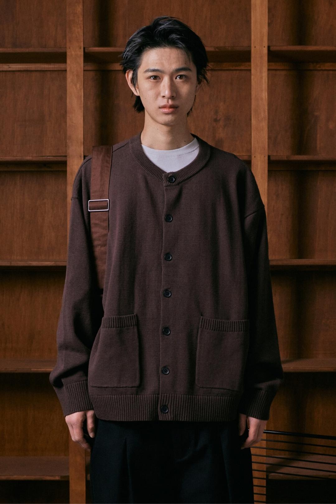 엘보우 디테일 가디건 - 브라운