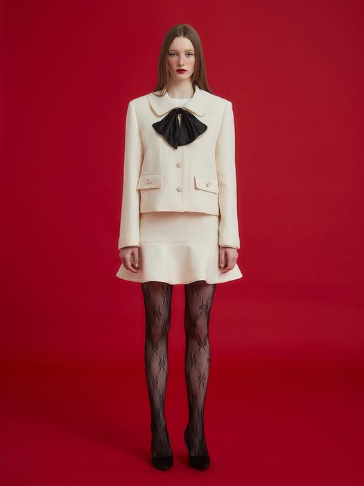 RIBBON TIED TWEED JACKET - IVORY