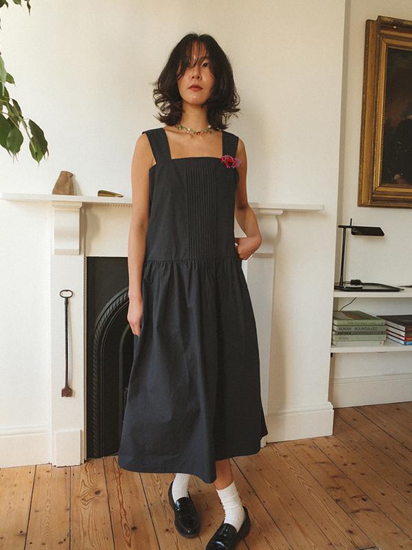 PICNIC COTTON PINAFORE DRESS, NIGHT TIME MY TIME