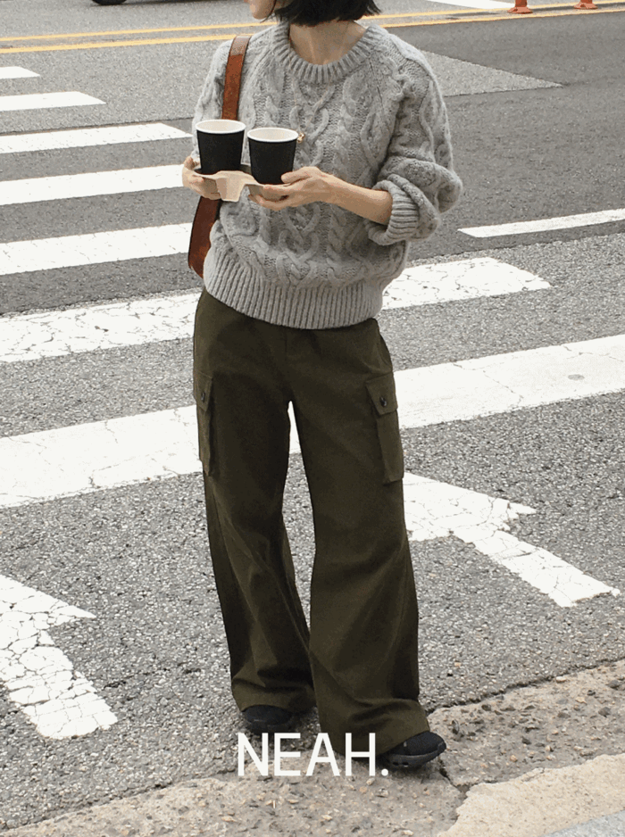 98도씨 [무료배송/신상할인🤎][NEAH] 피치코튼 카고포켓 와이드팬츠