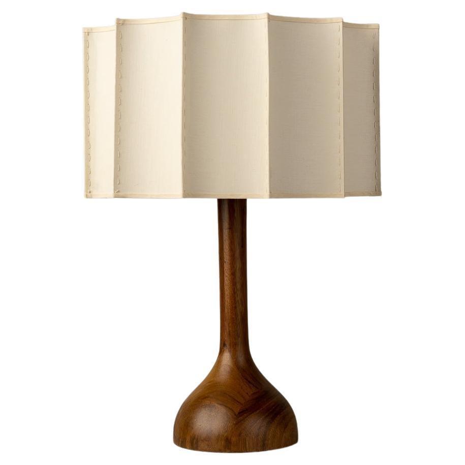 Organic Modern Small Table Lamp Natural Wood Handmade Ivory Fluted Shade