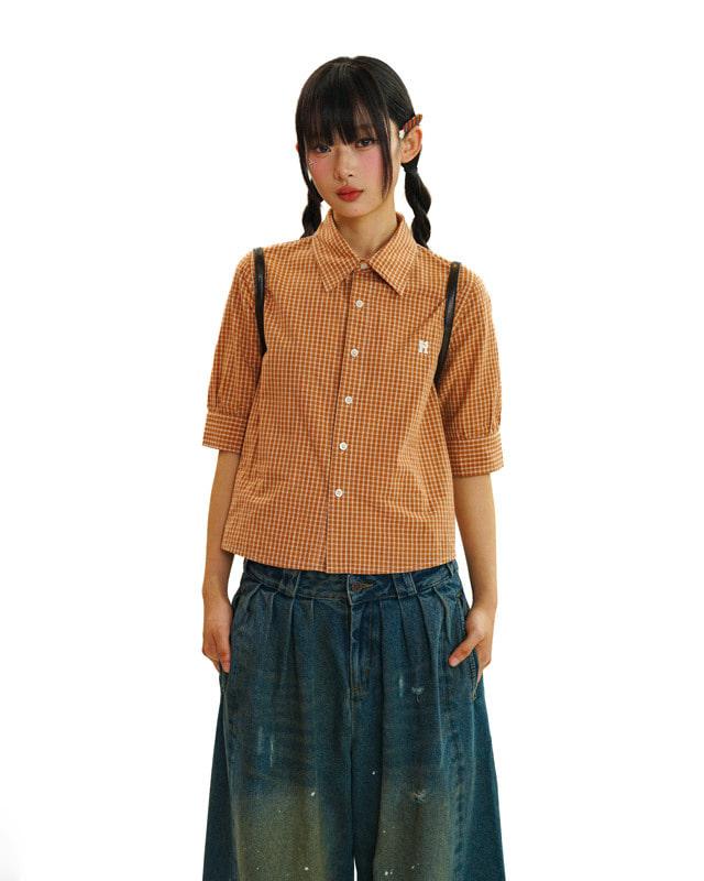 MOROMORO2 체크 퍼프 슬리브 셔츠 (2 컬러)