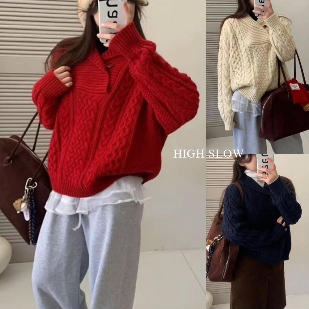 캐비넛 케이블 숄카라 니트