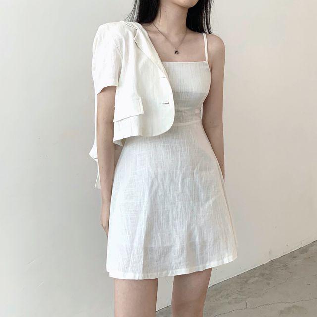 [여름코디끝]린넨 나시 뷔스티에 원피스 자켓 투피스 세트 (3color)_인더모어