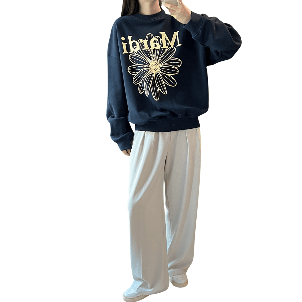 마르디메크르디 티셔츠 맨투맨 플라워 네이비 레몬