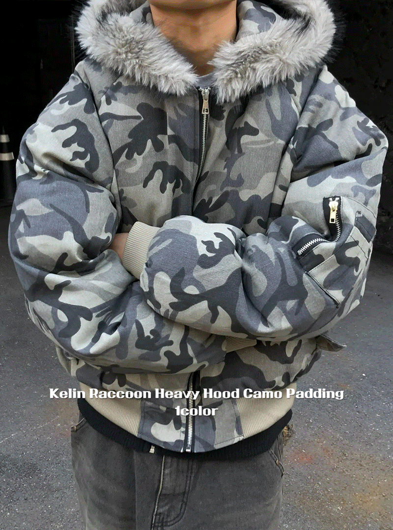 [당일발송,기획] 켈린 라쿤 헤비 후드 카모패딩
