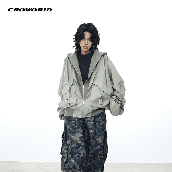 two-piece workwear pocket loose flight jacket